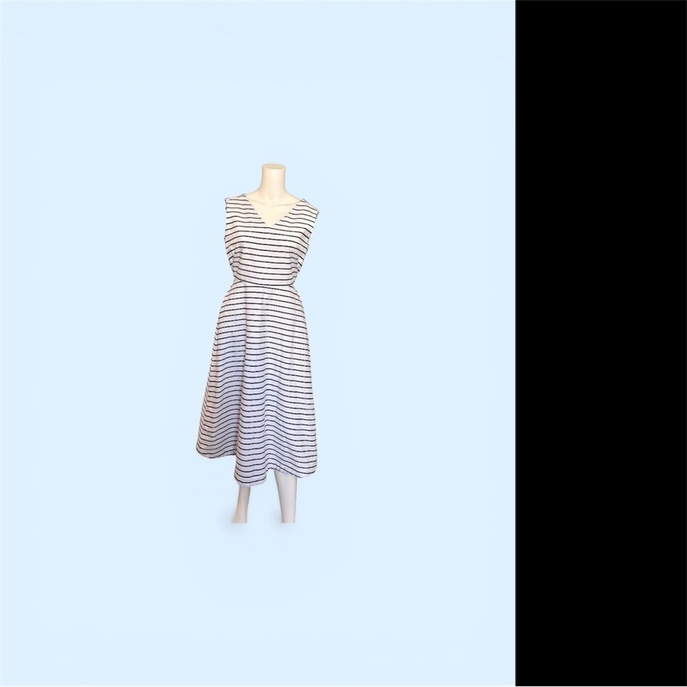 kate spade White and Black Striped V-Neck Sleeveless Midi Dress